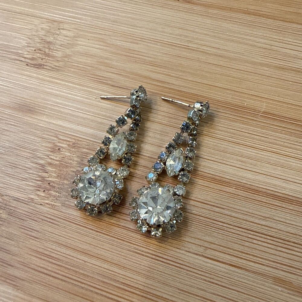 Yellowstone Crystal Dangle Drop Earrings Vintage Unbranded